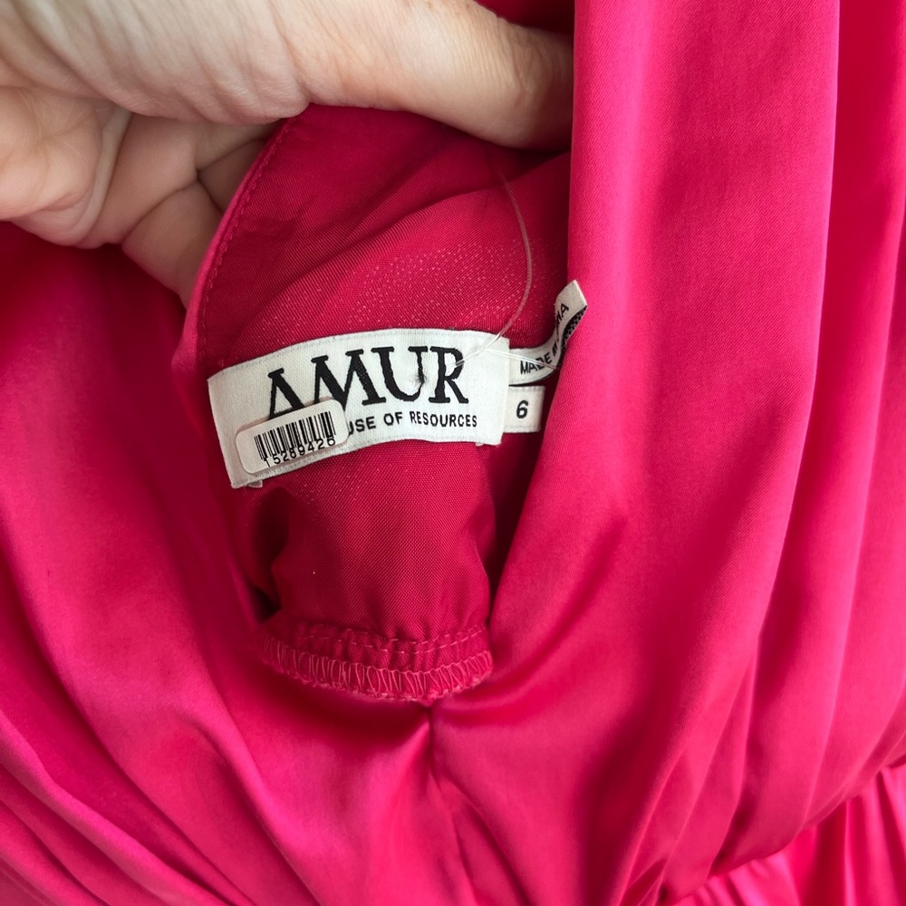 AMUR Pink and Purple Pleated V‑Neck Midi Dress - Picture 8 of 9